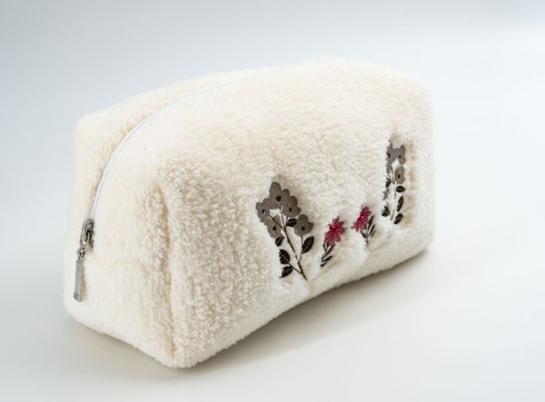 Flower Embroidered Makeup Bag-White - Image 2