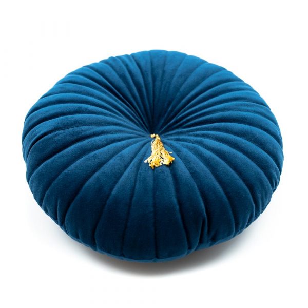 Velvet Round Tasseled Pillow- Navy Blue - Image 2
