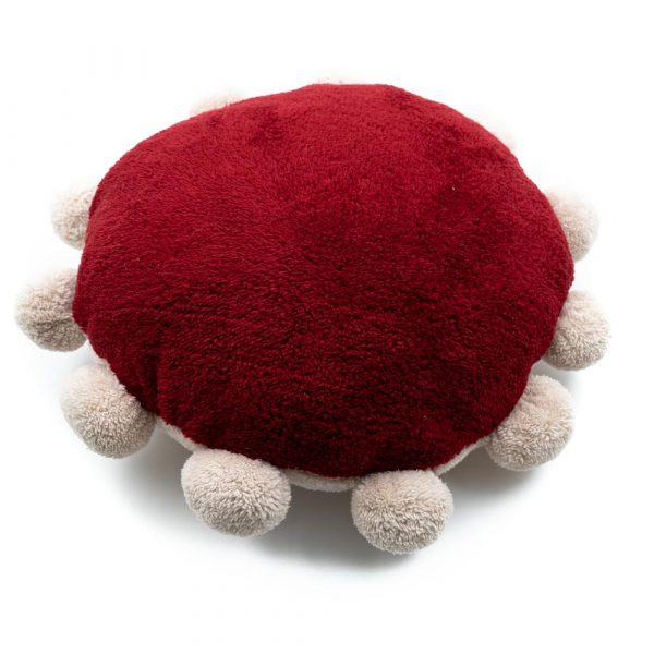 Round Filled Pompom Pillow-Burgundy - Image 2